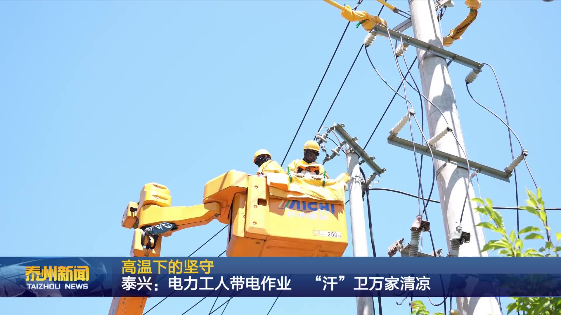 高温下的坚守  泰兴：电力工人带电作业  “汗” 卫万家清凉